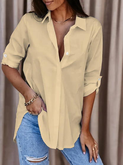 Damen Langarm Oversize Bluse – Lässige Hemdbluse für Alltag, Büro & Freizeit