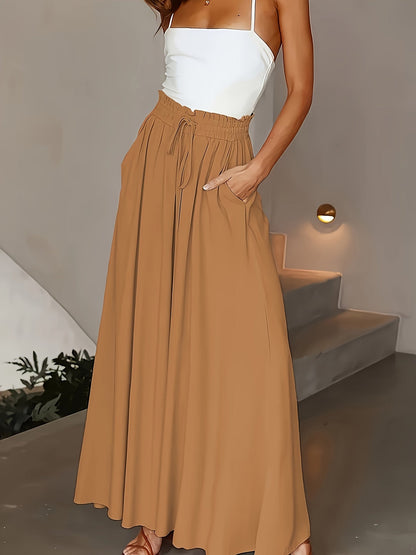 Damen Elegante Maxirock mit Hoher Taille und Bindegürtel – Weit Geschnitten, Perfekt für Alltag & Urlaub
