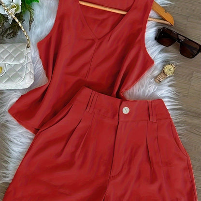 Damen Sommer Set – Elegantes ärmelloses Top und High-Waist Shorts, Casual Chic für Alltag & Urlaub