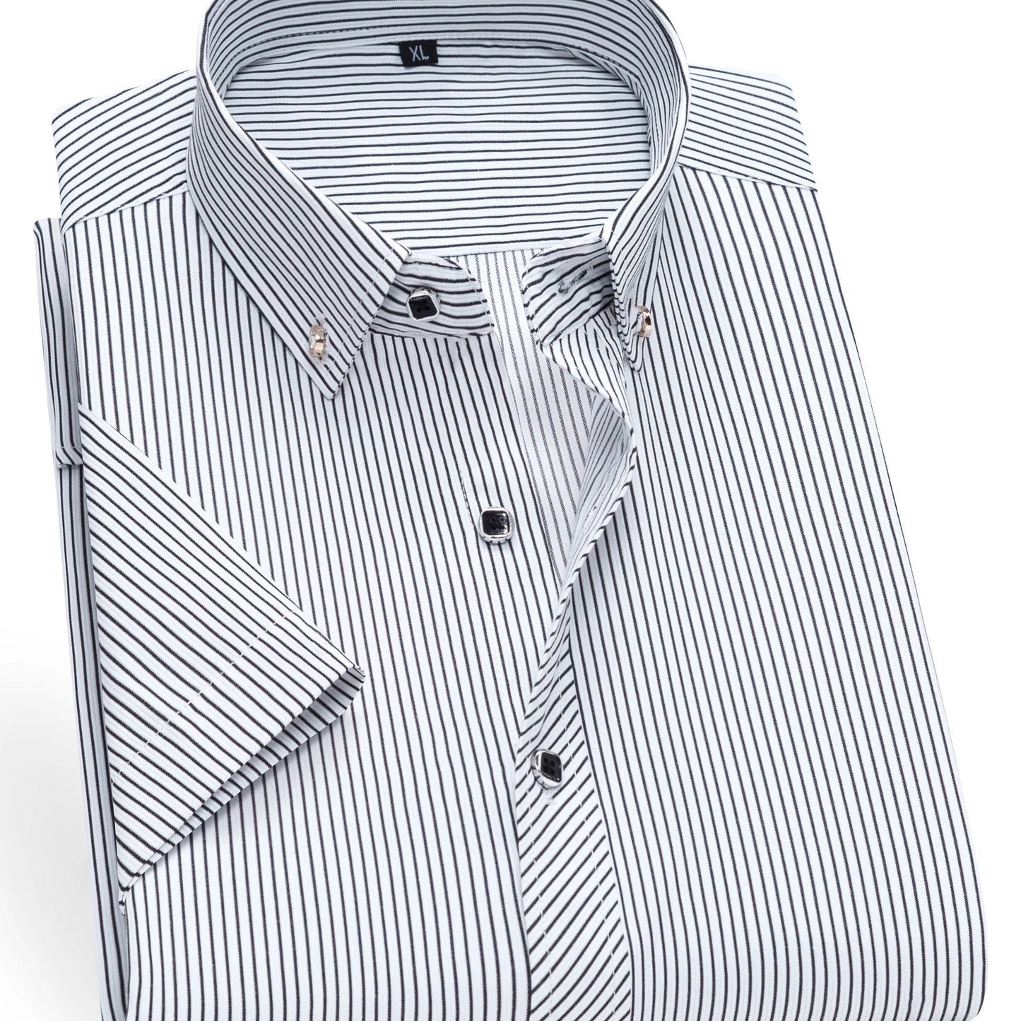 Herren Kurzarm Business-Hemd mit feinem Streifenmuster und modernem Kragen – Eleganter Freizeit- und Büro-Look