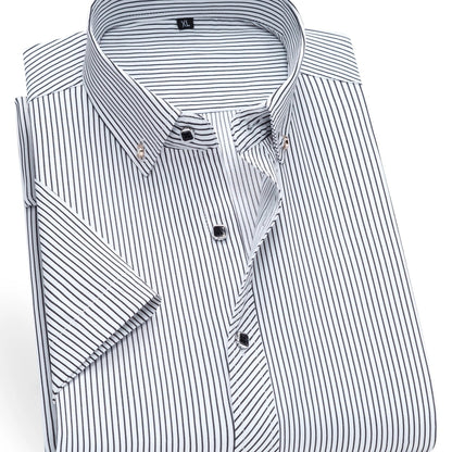 Herren Kurzarm Business-Hemd mit feinem Streifenmuster und modernem Kragen – Eleganter Freizeit- und Büro-Look