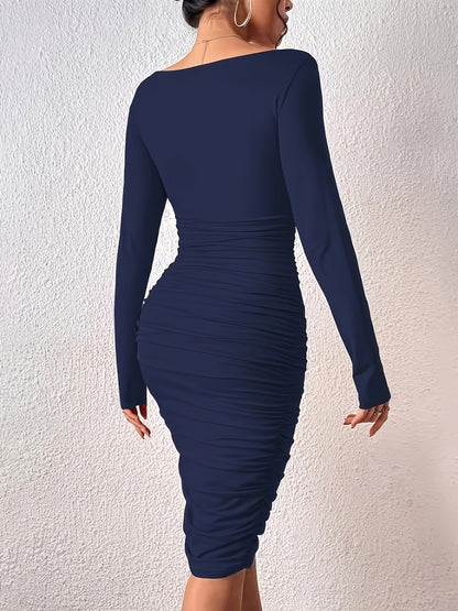 Damen Elegantes Bodycon-Kleid mit V-Ausschnitt und Raffungen – Perfekt für Abend und besondere Anlässe