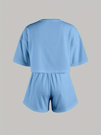 Damen Pyjama-Set mit blauen Herz-Prints – Lässige Homewear für gemütliche Wintertage