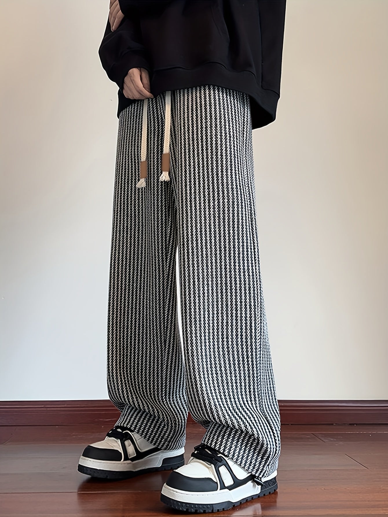 Herren Freizeithose mit Zickzackmuster – Bequeme Strickhose im Straight-Leg-Stil für Alltag und Streetwear