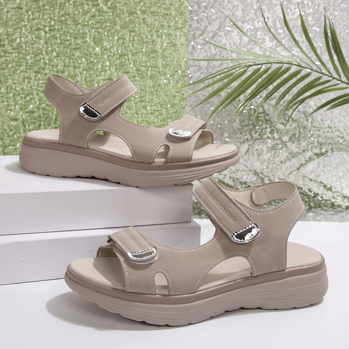 Damen Komfort-Sandalen mit Klettverschluss und Plateau – Perfekt für Alltag und Freizeit