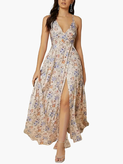 Damen Elegantes Maxikleid mit Blumenmuster und Beinschlitz – Perfekt für Hochzeiten und Sommerfeste