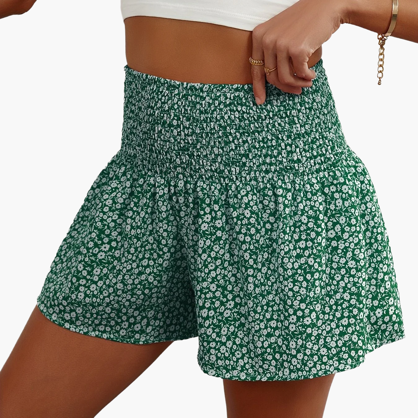 Damen Sommer Shorts mit Blumenmuster und Stretch-Bund – Bequeme Freizeitshorts