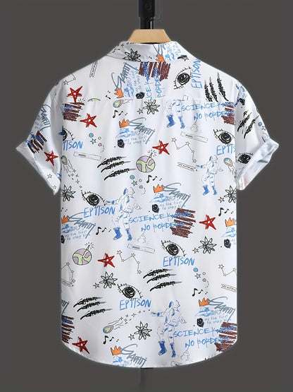 Herren Kurzarm Freizeithemd mit Graffiti-Print – Urban Streetwear Style