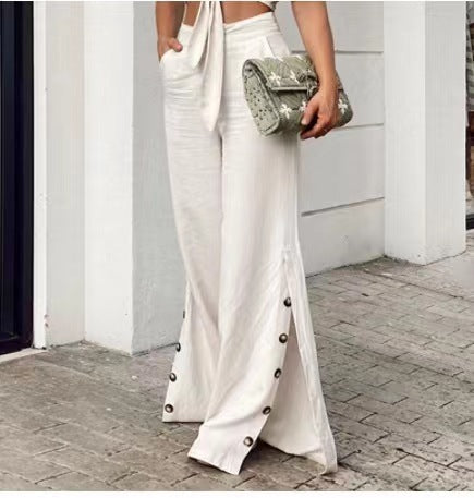Rose – Weite Damenhose aus Baumwollmischung und Veganes Leinen