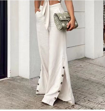 Rose – Weite Damenhose aus Baumwollmischung und Veganes Leinen
