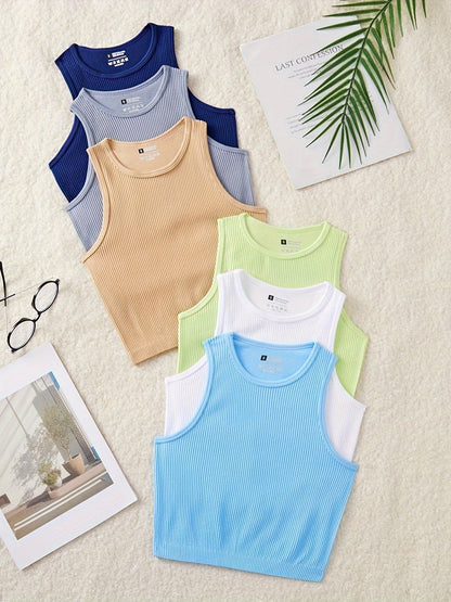 Damen Rippen Tanktop Set – Sportlicher Crop-Style, Ideal für Freizeit und Fitness