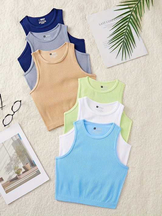 Damen Rippen Tanktop Set – Sportlicher Crop-Style, Ideal für Freizeit und Fitness