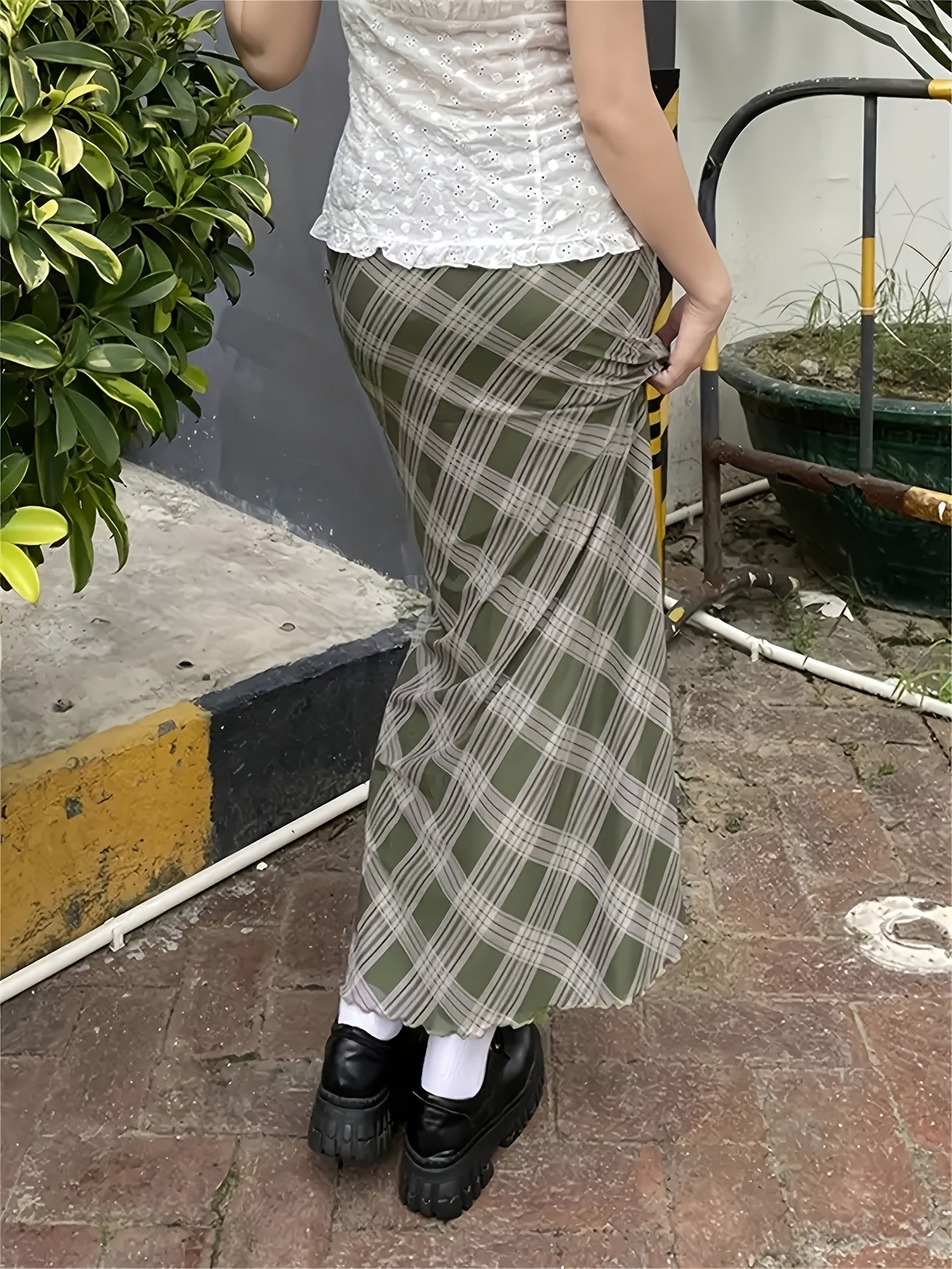 Damen Maxirock im karierten Vintage-Stil – Eleganter Streetwear-Look