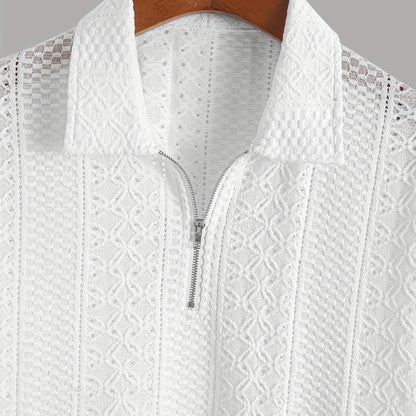 Herren Strickpolo mit Reißverschluss und modernem Strukturmuster – Eleganter Freizeitstil