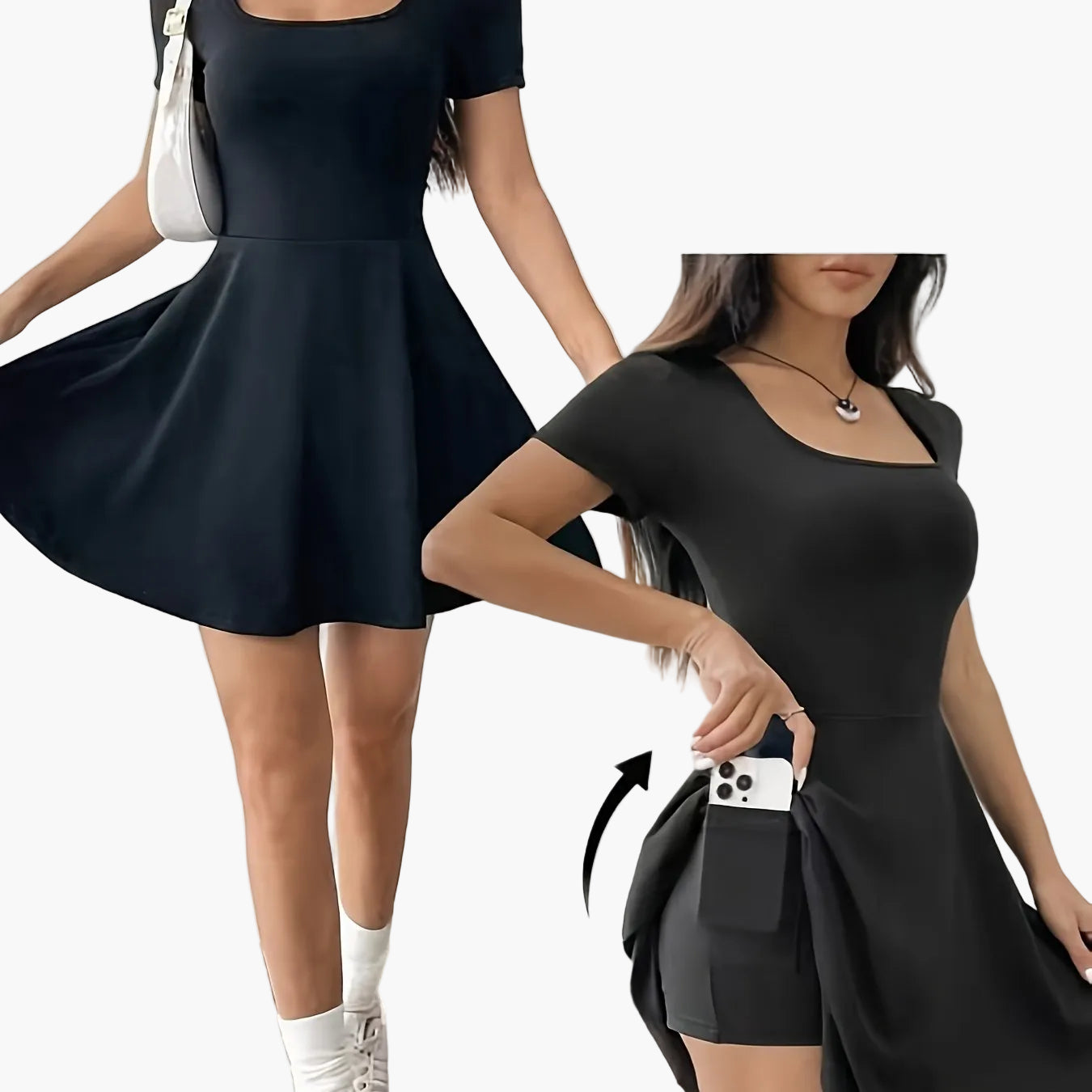 Damen Skaterkleid Elegant Kurzarm Freizeitkleid für Alltag und Ausgehen