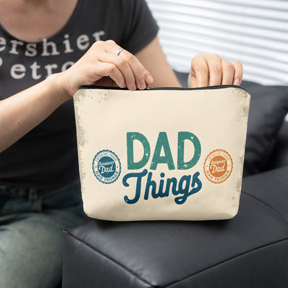 Vatertag Kulturbeutel für Herren – Vintage Style Kosmetiktasche mit „Dad Things“ Print – Praktischer Organizer für Reise, Alltag & Büro