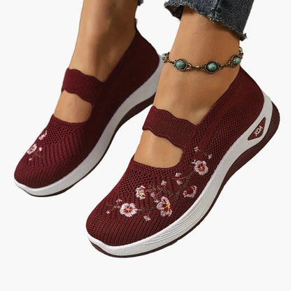 Damen Komfort-Sneaker mit Stickerei und Klettverschluss – Bequeme Freizeitschuhe für Alltag und Spaziergänge
