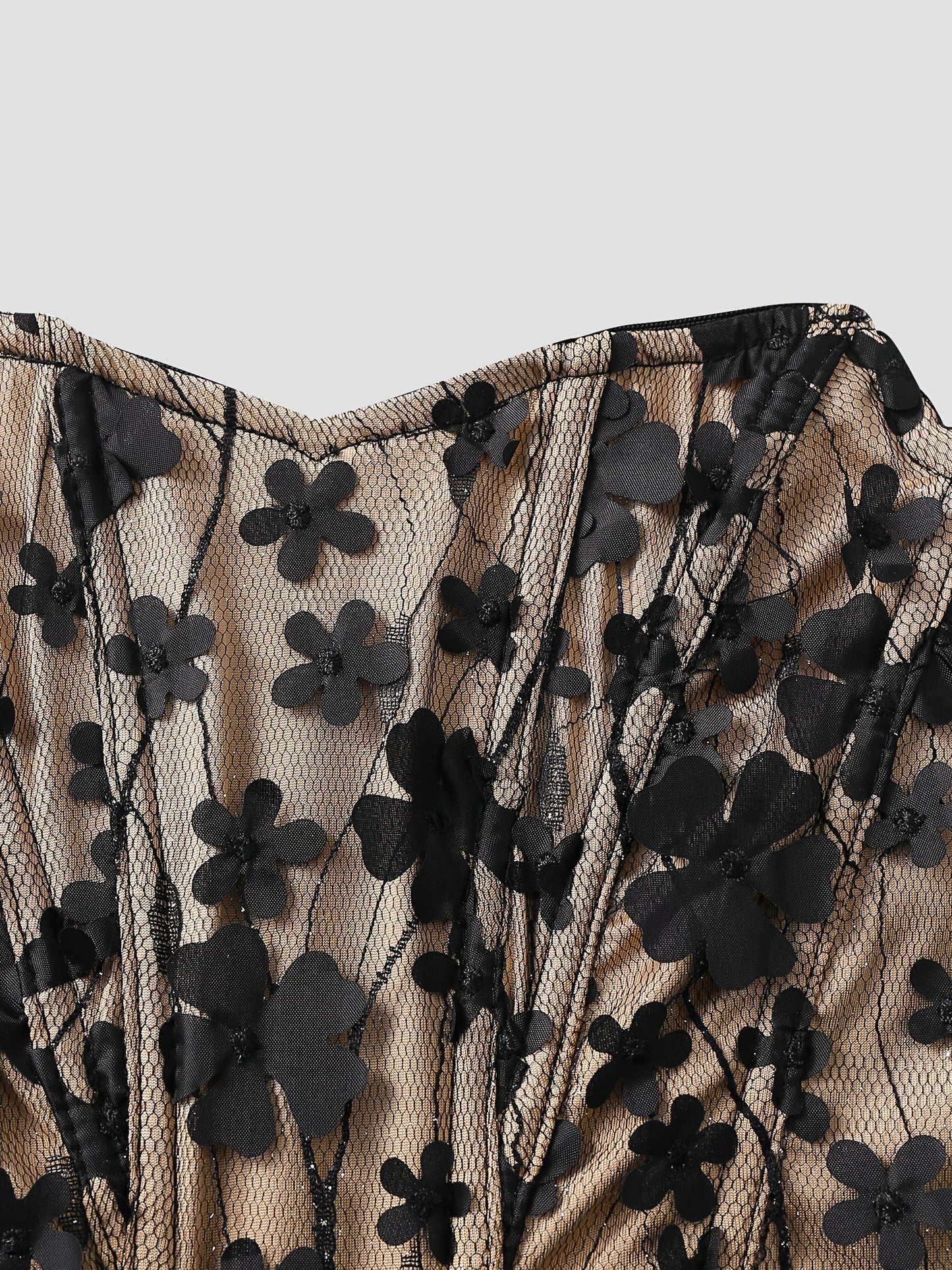 Damen Korsagen-Top mit 3D-Blumenstickerei und Herzausschnitt – Eleganter Party- und Abend-Look
