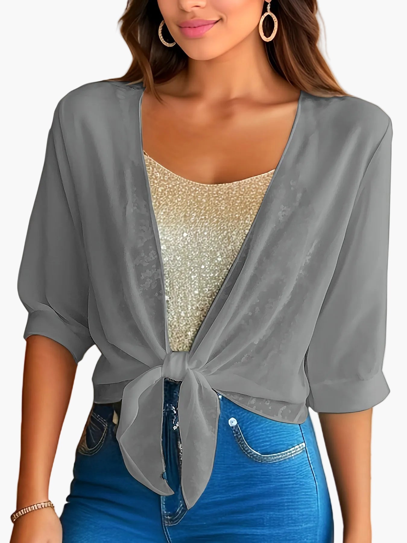 Damen Bluse mit Knoten-Design und Halbarm – Modisch, Luftig, Ideal für Alltag und Freizeit