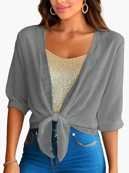 Damen Bluse mit Knoten-Design und Halbarm – Modisch, Luftig, Ideal für Alltag und Freizeit