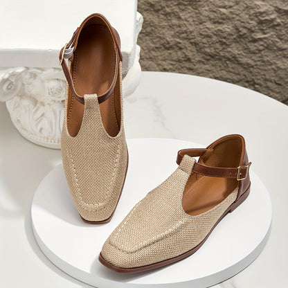 Damen T-Riemchen Ballerinas Elegant Komfort Alltag
