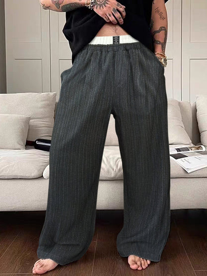 Herren Weite Loungewear Hose mit Nadelstreifen und Elastikbund – Moderner Relaxed Fit für Zuhause und Freizeit