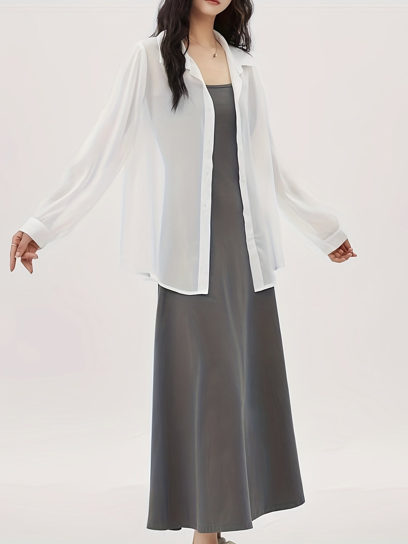 Damen Bluse Transparent Locker mit Knopfleiste – Eleganter Lagenlook für Alltag und Events
