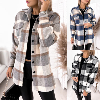 Kate – Langarm Veganer Wolljacke mit Karomuster