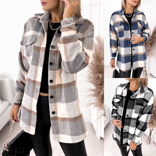 Kate – Langarm Veganer Wolljacke mit Karomuster