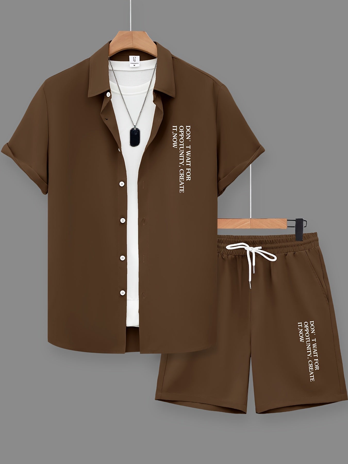 Herren Sommer Freizeit Set mit Motivationsspruch – Kurzarm Hemd und Shorts, Modernes Lounge Outfit