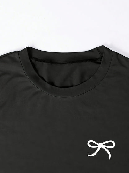 Damen Basic Kurzarm T-Shirt mit Schleifendetail – Feminines Freizeitshirt Slim Fit
