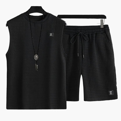 Herren Freizeit Tanktop-Set im modernen Karo-Look – ärmelloses Oberteil und Shorts, ideal für Sommer & Freizeit