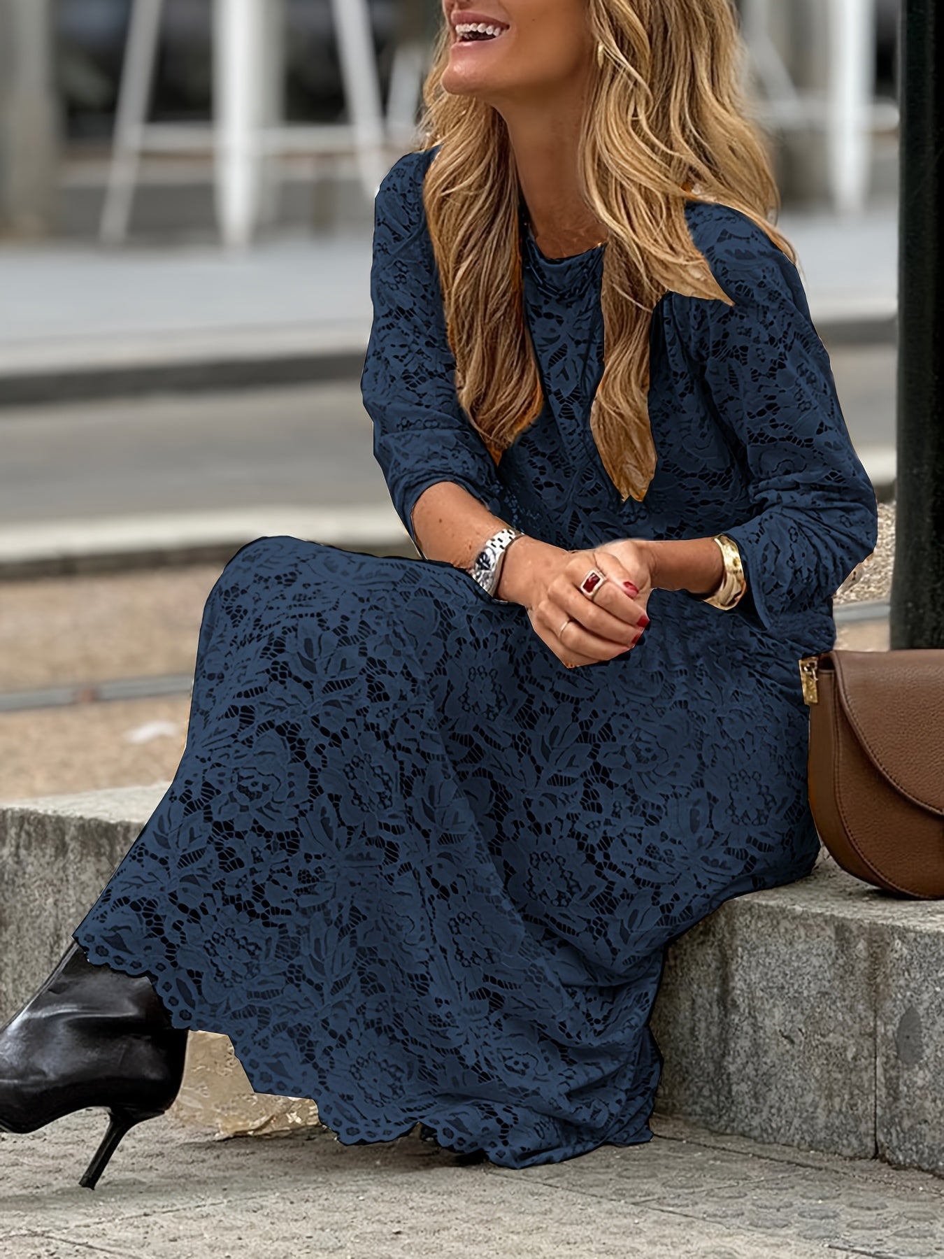 Damen Maxikleid Elegant mit Spitzenmuster – Stilvolles Bodycon Kleid für Alltag und besondere Anlässe