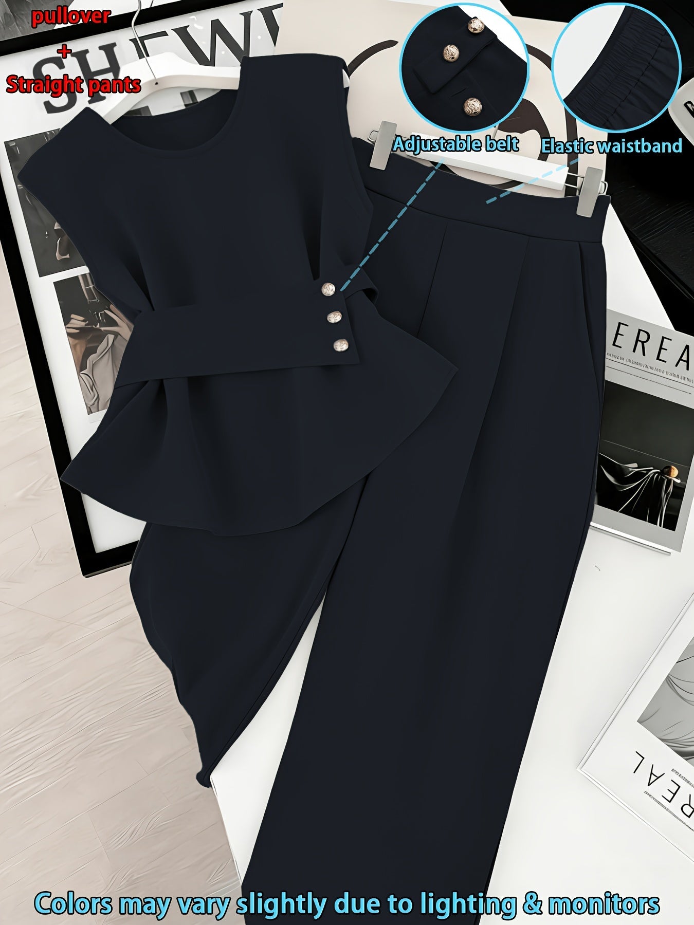Damen Zweiteiler Set Elegant – Pullover mit Gürtel & Gerade Hose, Modernes Business Outfit