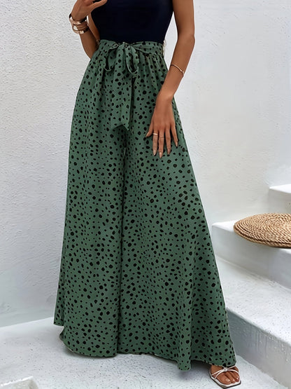 Damen Elegante Weite Hose mit Punktemuster und Bindegürtel – Perfekt für Freizeit und Sommer