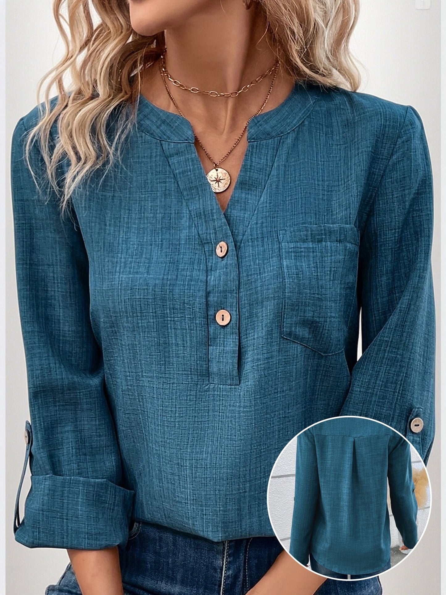 Damen Bluse im Casual-Stil mit Knopfleiste und Brusttasche – Elegantes Alltagshemd