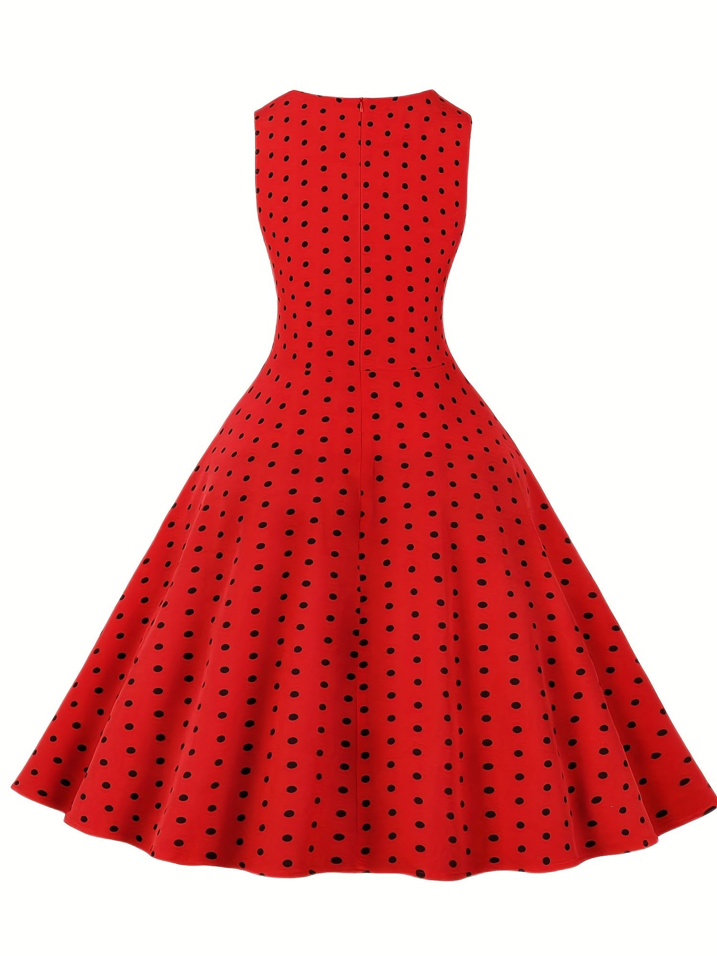 Damen Vintage Rockabilly Polka Dots Kleid mit Schleifen-Gürtel, Elegant, Ärmelos, Festlich & Alltag