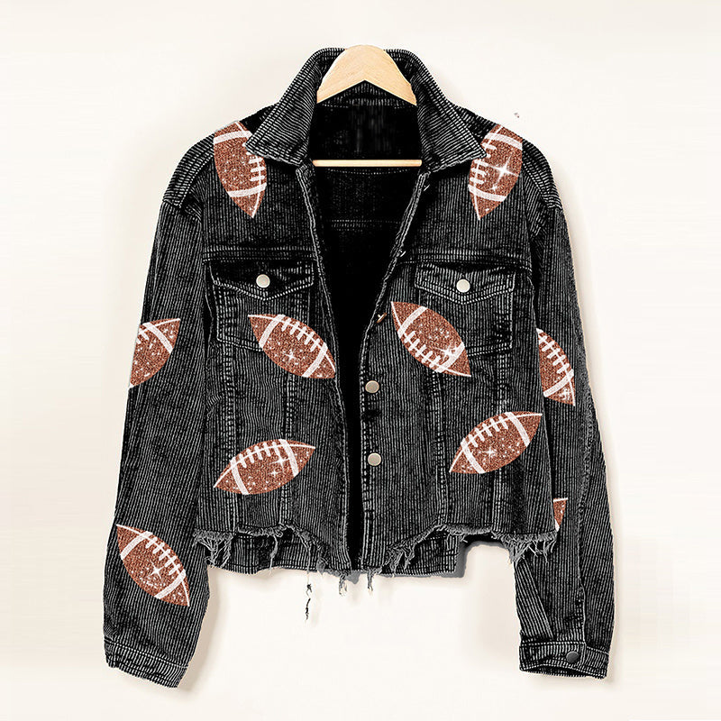 Sophia – Damen Cordjacke mit Rugby-Print