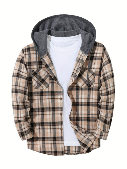 Herren Karohemd mit Kapuze und T-Shirt-Layer – Lässiges Outdoor Overshirt