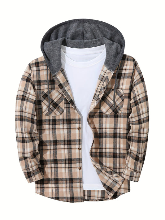 Herren Karohemd mit Kapuze und T-Shirt-Layer – Lässiges Outdoor Overshirt