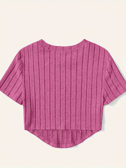 Damen Kurzarm Rippstrick Crop Top – Modisches Freizeitshirt für den Sommer