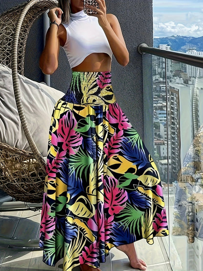 Damen Maxirock Boho-Stil mit tropischem Muster – Perfekt für Sommer, Urlaub & Freizeit