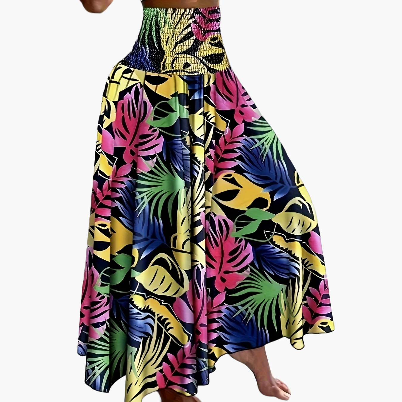 Damen Maxirock Boho-Stil mit tropischem Muster – Perfekt für Sommer, Urlaub & Freizeit