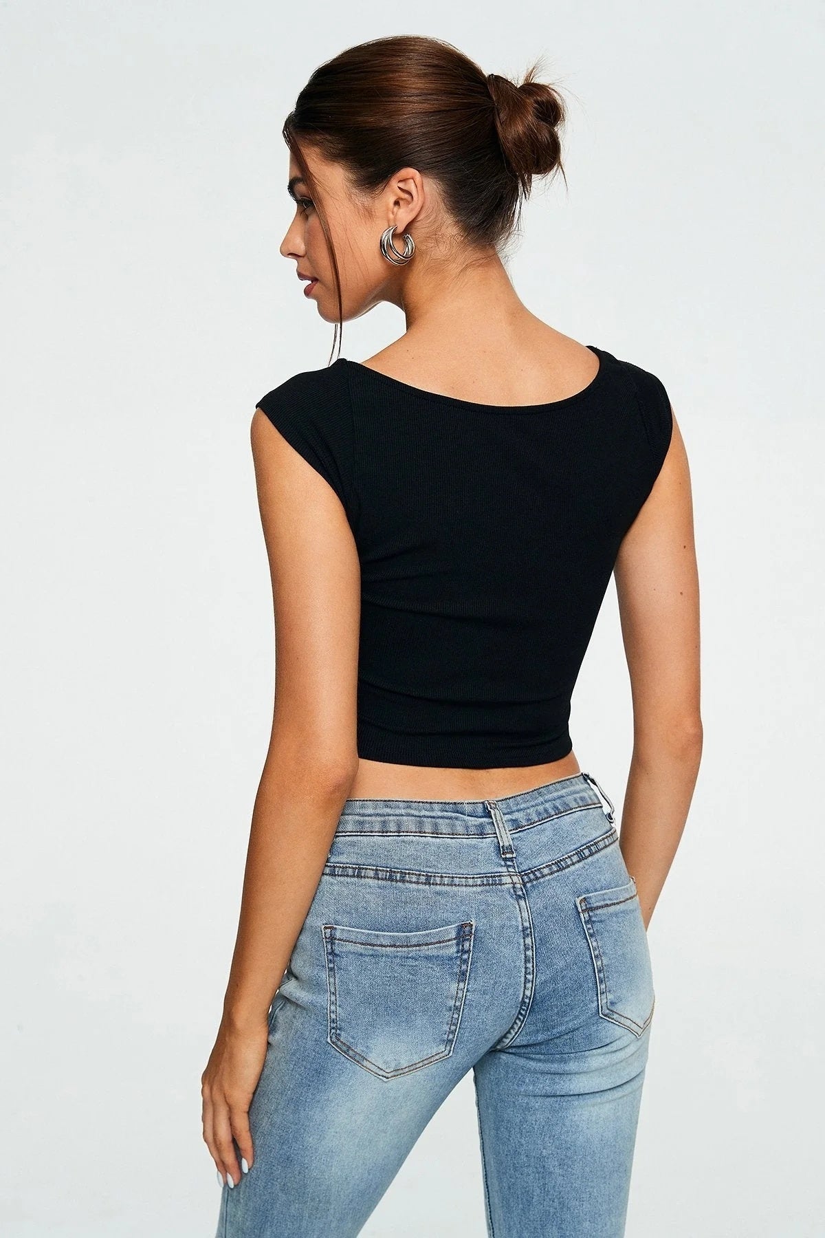 Tamara – Geripptes ärmelloses Crop Top mit Sweetheart-Ausschnitt