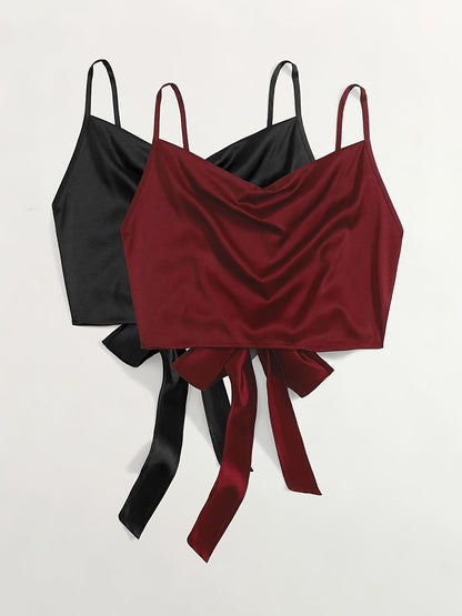 Damen Trendige Cropped Tops mit Drapiertem Ausschnitt und Bindeband – 2er Set für Freizeit und Ausgehen