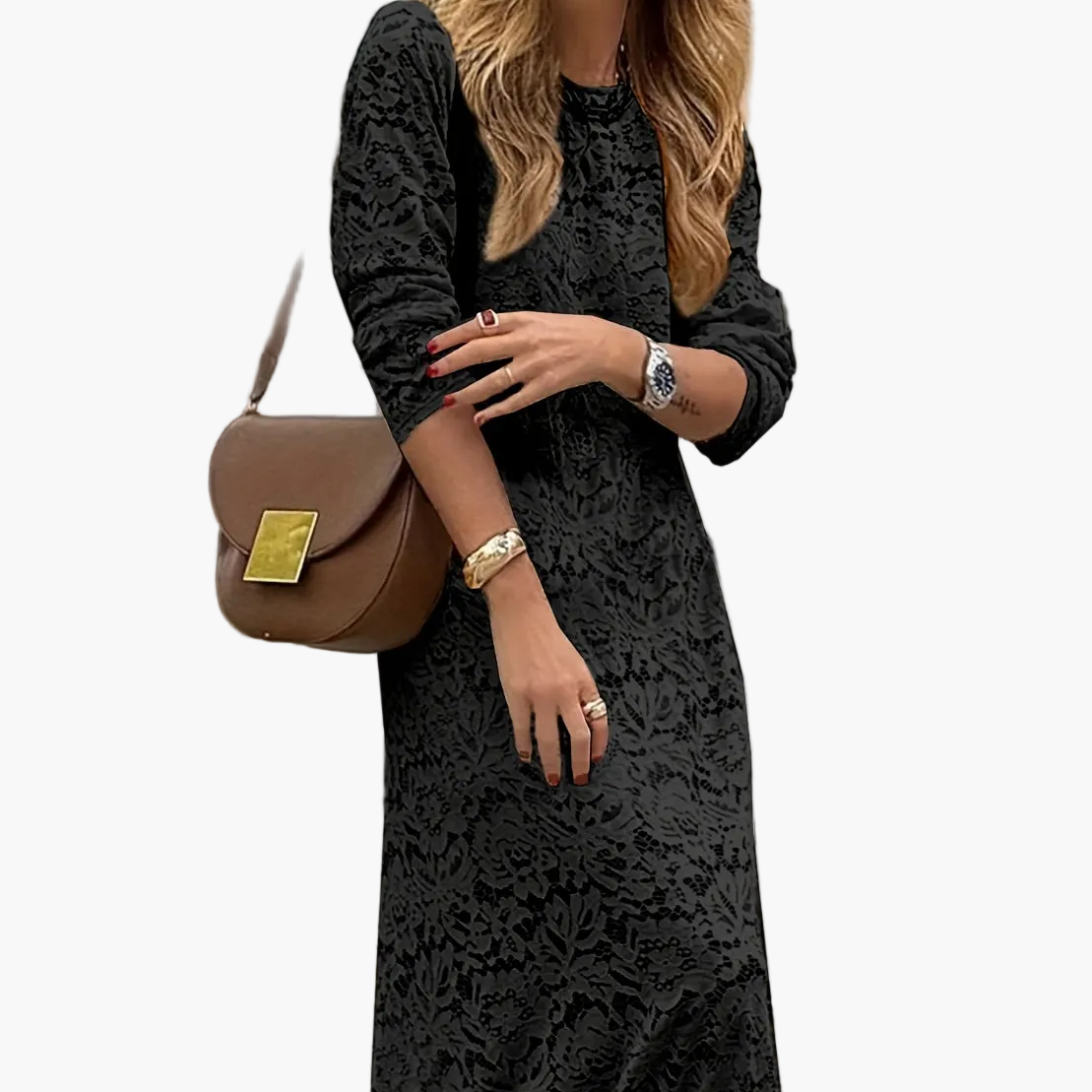 Damen Maxikleid Elegant mit Spitzenmuster – Stilvolles Bodycon Kleid für Alltag und besondere Anlässe