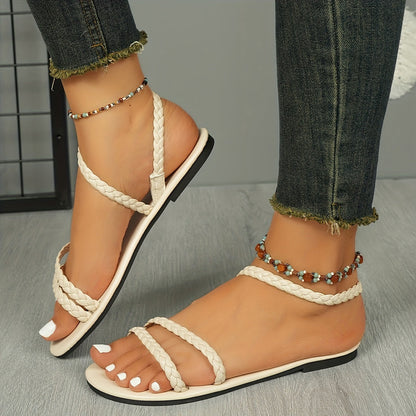 Damen Geflochtene Sommer-Sandalen – Modische Flache Riemchensandalen für Alltag & Urlaub