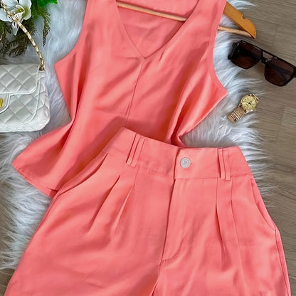 Damen Sommer Set – Elegantes ärmelloses Top und High-Waist Shorts, Casual Chic für Alltag & Urlaub