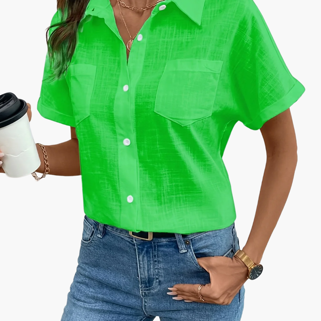 Damen Kurzarm Bluse mit Vogel-Print – Stilvolle Freizeit Hemdbluse für Alltag & Büro