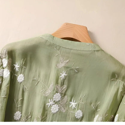 Damen Bluse mit floraler Stickerei und lockerem Schnitt – Elegante Freizeitmode